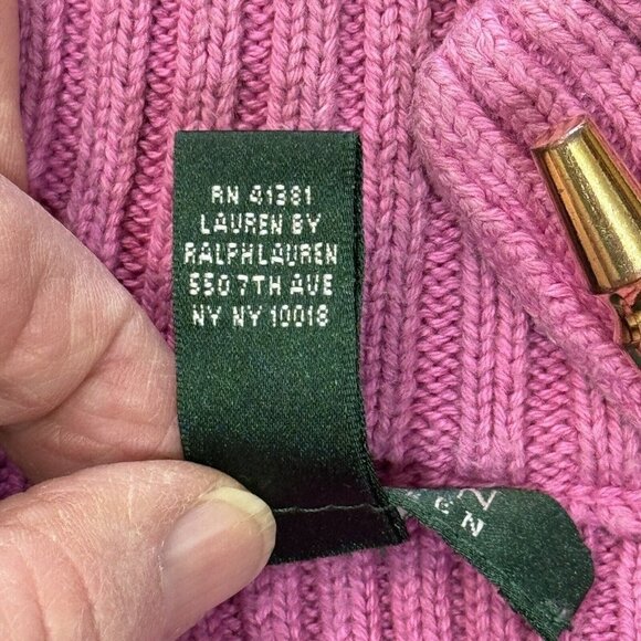LAUREN RALPH LAUREN Pink Ribbed Turtleneck Sweater Women Medium Gold‎ Buttons - Picture 10 of 15